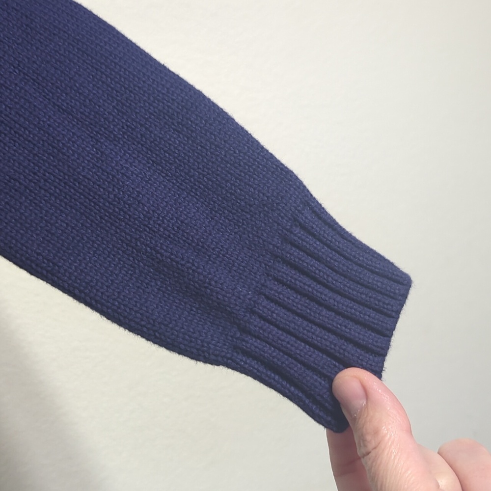 Lands' End Drifter Navy Blue Cable Knit Fisherman Midweight Cotton Sweater Large - Picture 5 of 8
